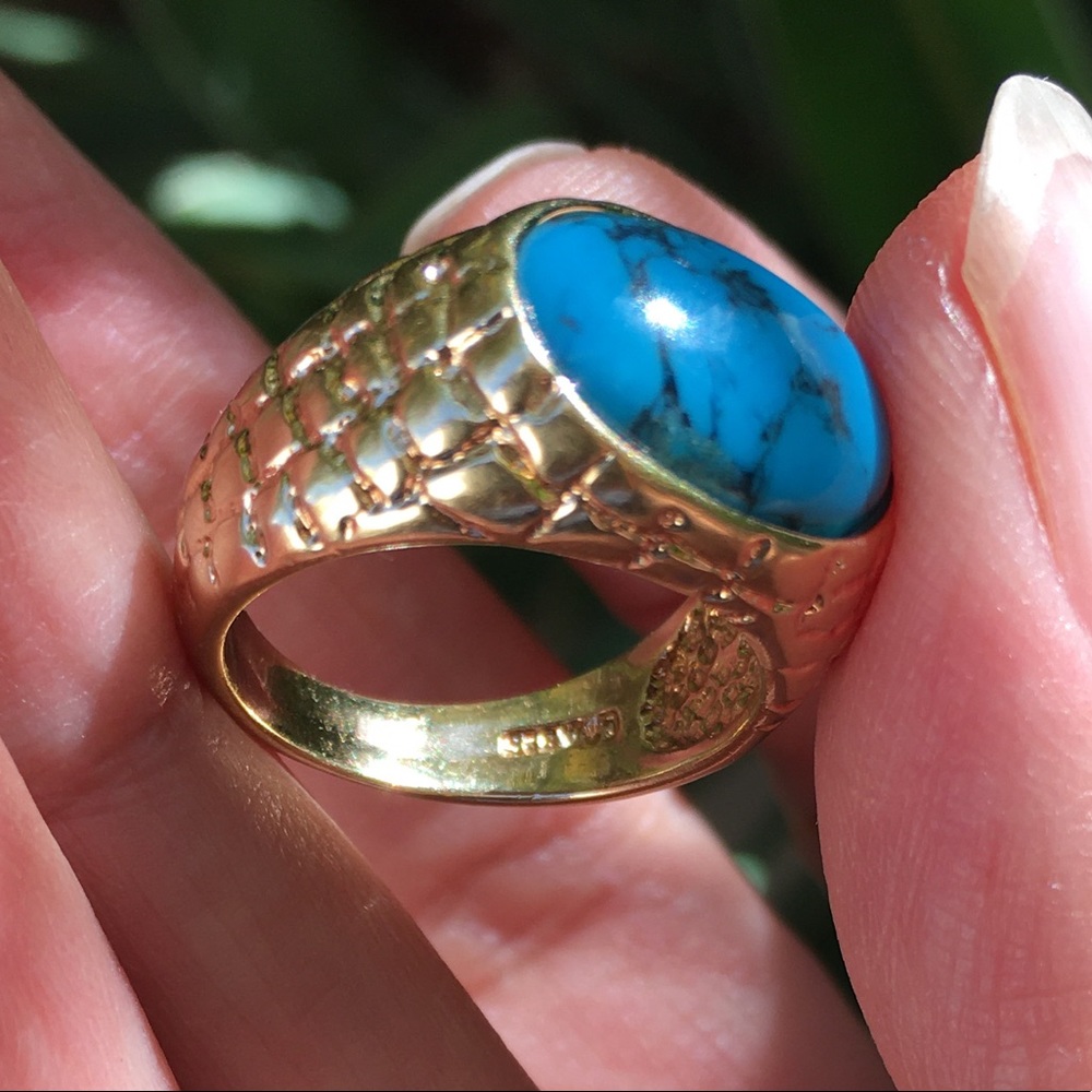 Turquoise gold plated sterling silver ring - Picture 4 of 11